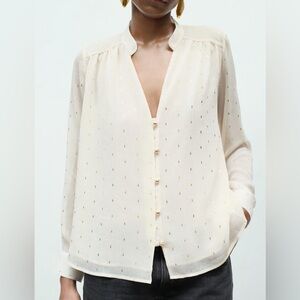 ZARA FOIL DOTTED MESH BLOUSE